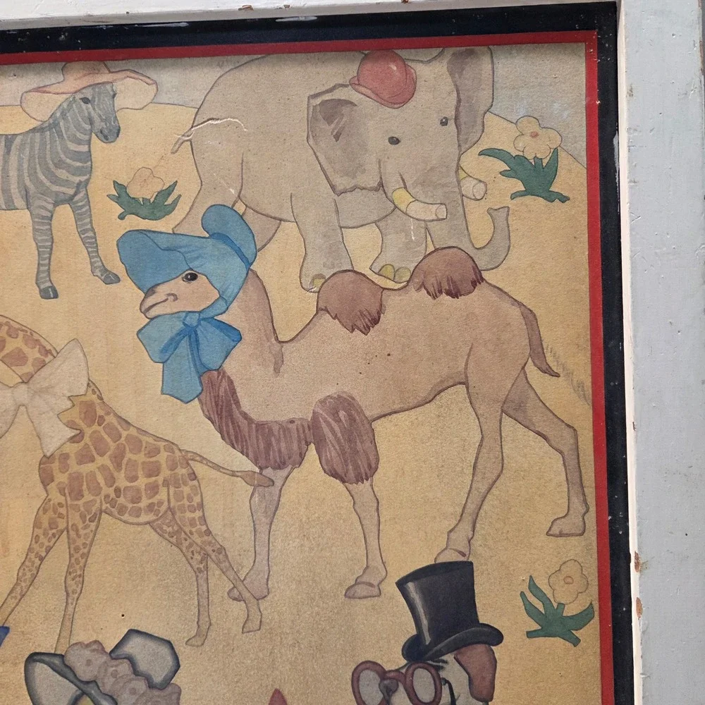Vintage Ruth Kreps Nursery Art Framed Print Animals Storybook Children 26x26